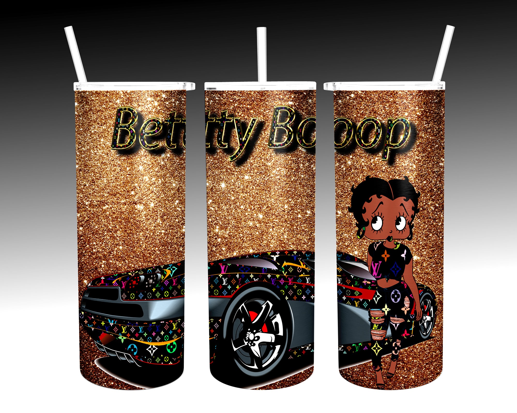 Betty Boop Blue with Glitter Tumbler Cup by Britto - Artreco